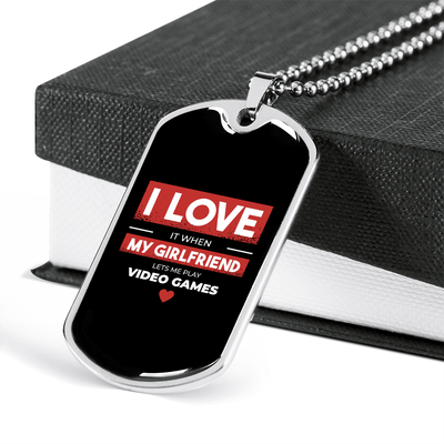 To My Girlfriend Video Game Girlfriend Black Necklace Stainless Steel or 18k Gold Dog Tag 24" Chain - Luxury Love Messages Dog Tag Gifts For Man, Woman