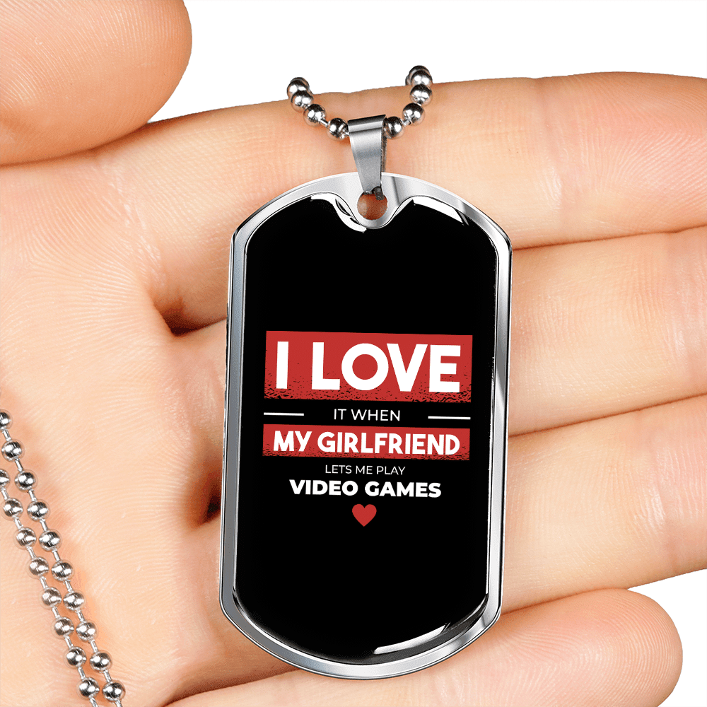 To My Girlfriend Video Game Girlfriend Black Necklace Stainless Steel or 18k Gold Dog Tag 24" Chain - Luxury Love Messages Dog Tag Gifts For Man, Woman