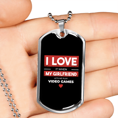 To My Girlfriend Video Game Girlfriend Black Necklace Stainless Steel or 18k Gold Dog Tag 24" Chain - Luxury Love Messages Dog Tag Gifts For Man, Woman