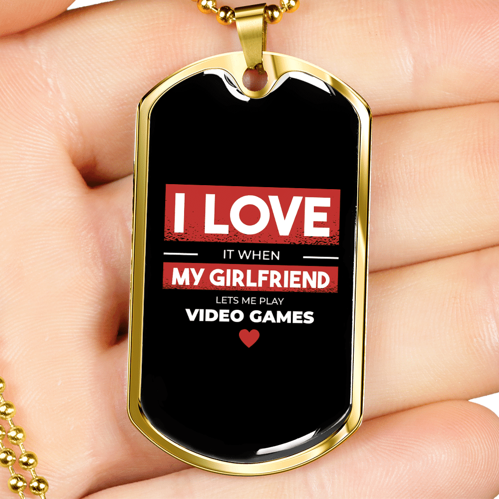 To My Girlfriend Video Game Girlfriend Black Necklace Stainless Steel or 18k Gold Dog Tag 24" Chain - Luxury Love Messages Dog Tag Gifts For Man, Woman