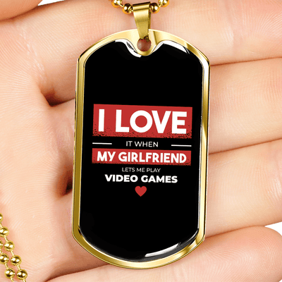 To My Girlfriend Video Game Girlfriend Black Necklace Stainless Steel or 18k Gold Dog Tag 24" Chain - Luxury Love Messages Dog Tag Gifts For Man, Woman