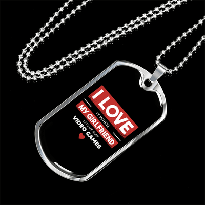 To My Girlfriend Video Game Girlfriend Black Necklace Stainless Steel or 18k Gold Dog Tag 24" Chain - Luxury Love Messages Dog Tag Gifts For Man, Woman