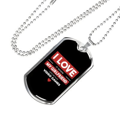 To My Girlfriend Video Game Girlfriend Black Necklace Stainless Steel or 18k Gold Dog Tag 24" Chain - Luxury Love Messages Dog Tag Gifts For Man, Woman