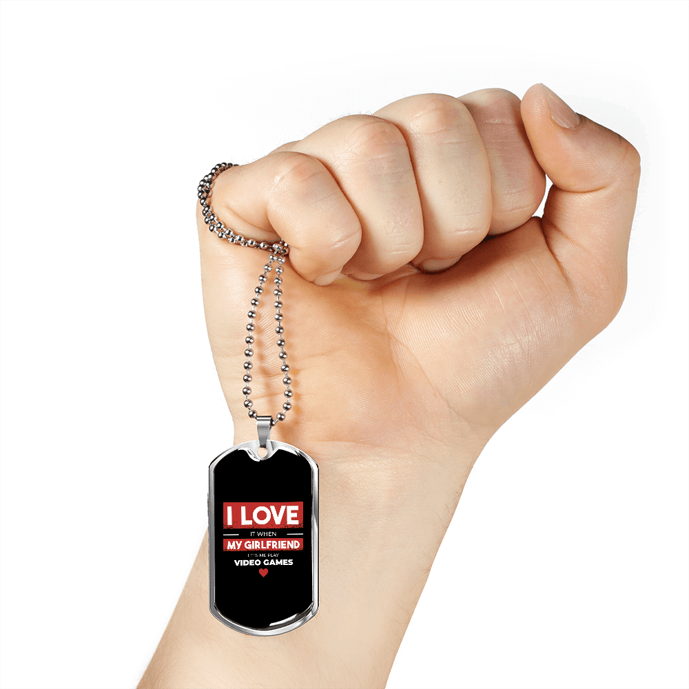 To My Girlfriend Video Game Girlfriend Black Necklace Stainless Steel or 18k Gold Dog Tag 24" Chain - Luxury Love Messages Dog Tag Gifts For Man, Woman