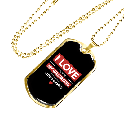 To My Girlfriend Video Game Girlfriend Black Necklace Stainless Steel or 18k Gold Dog Tag 24" Chain - Luxury Love Messages Dog Tag Gifts For Man, Woman