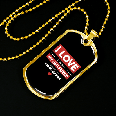 To My Girlfriend Video Game Girlfriend Black Necklace Stainless Steel or 18k Gold Dog Tag 24" Chain - Luxury Love Messages Dog Tag Gifts For Man, Woman