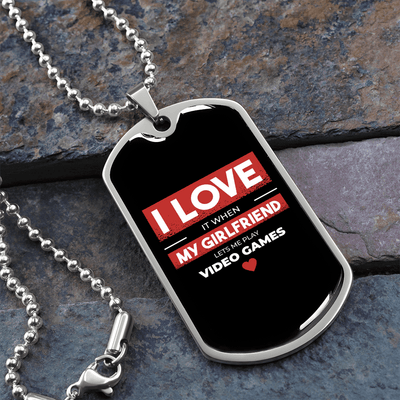 To My Girlfriend Video Game Girlfriend Black Necklace Stainless Steel or 18k Gold Dog Tag 24" Chain - Luxury Love Messages Dog Tag Gifts For Man, Woman