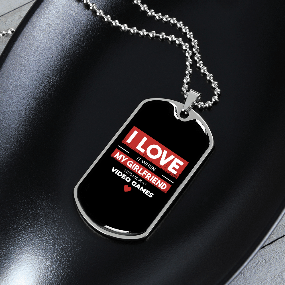 To My Girlfriend Video Game Girlfriend Black Necklace Stainless Steel or 18k Gold Dog Tag 24" Chain - Luxury Love Messages Dog Tag Gifts For Man, Woman