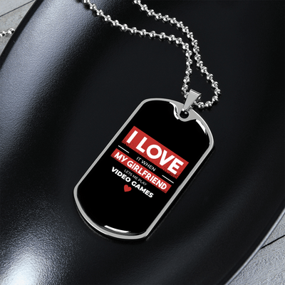 To My Girlfriend Video Game Girlfriend Black Necklace Stainless Steel or 18k Gold Dog Tag 24" Chain - Luxury Love Messages Dog Tag Gifts For Man, Woman