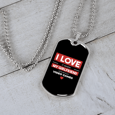 To My Girlfriend Video Game Girlfriend Black Necklace Stainless Steel or 18k Gold Dog Tag 24" Chain - Luxury Love Messages Dog Tag Gifts For Man, Woman
