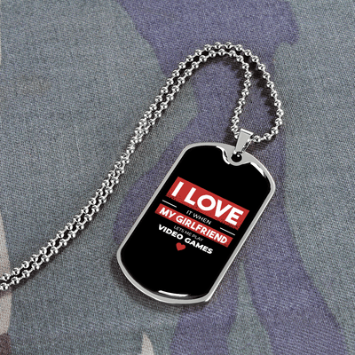 To My Girlfriend Video Game Girlfriend Black Necklace Stainless Steel or 18k Gold Dog Tag 24" Chain - Luxury Love Messages Dog Tag Gifts For Man, Woman