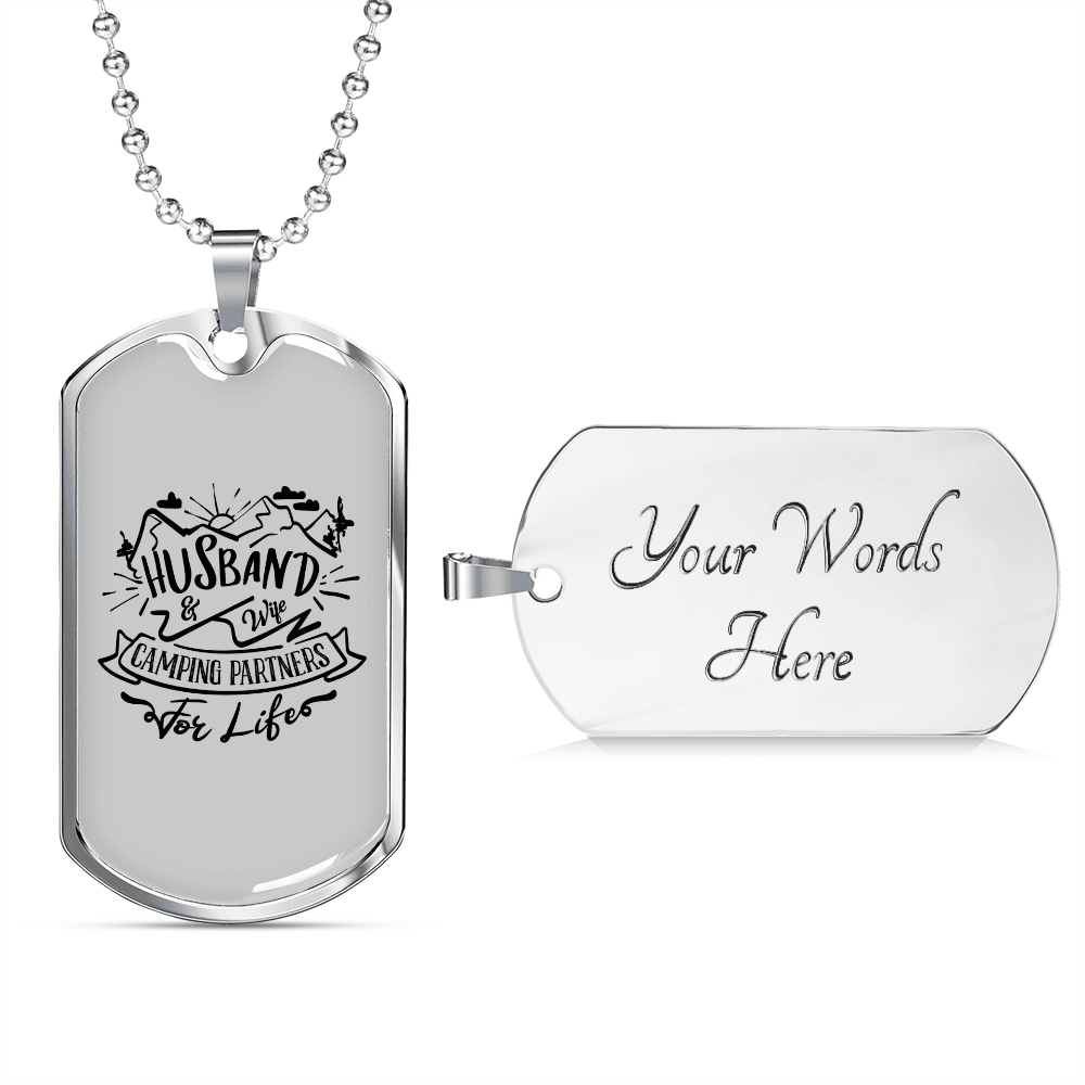 To My Husband Husband & Wife Camping Partners White Necklace Stainless Steel or 18k Gold Dog Tag 24" Chain - Luxury Love Messages Dog Tag Gifts For Man, Woman