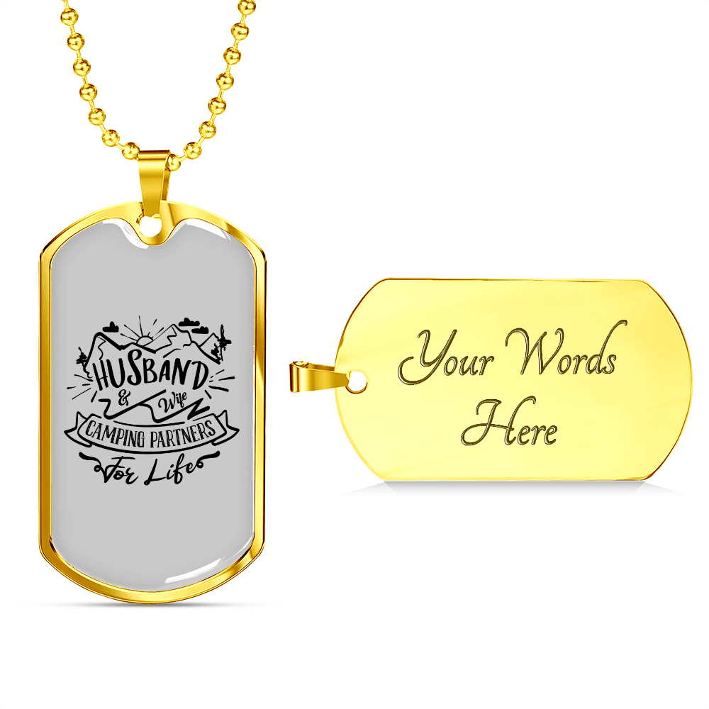 To My Husband Husband & Wife Camping Partners White Necklace Stainless Steel or 18k Gold Dog Tag 24" Chain - Luxury Love Messages Dog Tag Gifts For Man, Woman