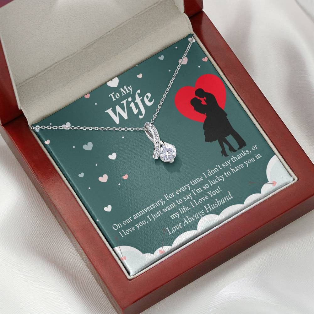 To My Wife To My Future Wife Anniversary Eternity Ribbon Stone Pendant 14K White Gold Stainless Steel Jewelry Gift  - Alluring Beauty Necklace Gift For Her