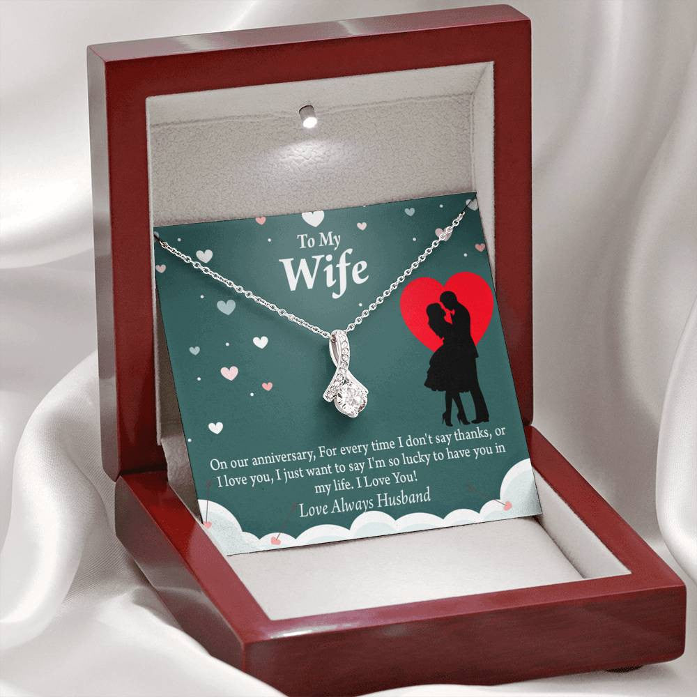 To My Wife To My Future Wife Anniversary Eternity Ribbon Stone Pendant 14K White Gold Stainless Steel Jewelry Gift  - Alluring Beauty Necklace Gift For Her