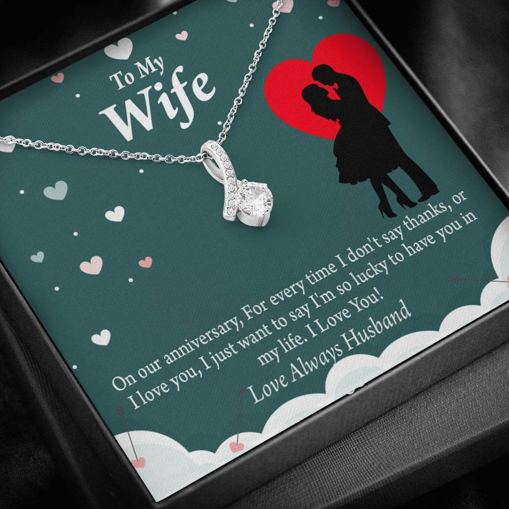 To My Wife To My Future Wife Anniversary Eternity Ribbon Stone Pendant 14K White Gold Stainless Steel Jewelry Gift  - Alluring Beauty Necklace Gift For Her
