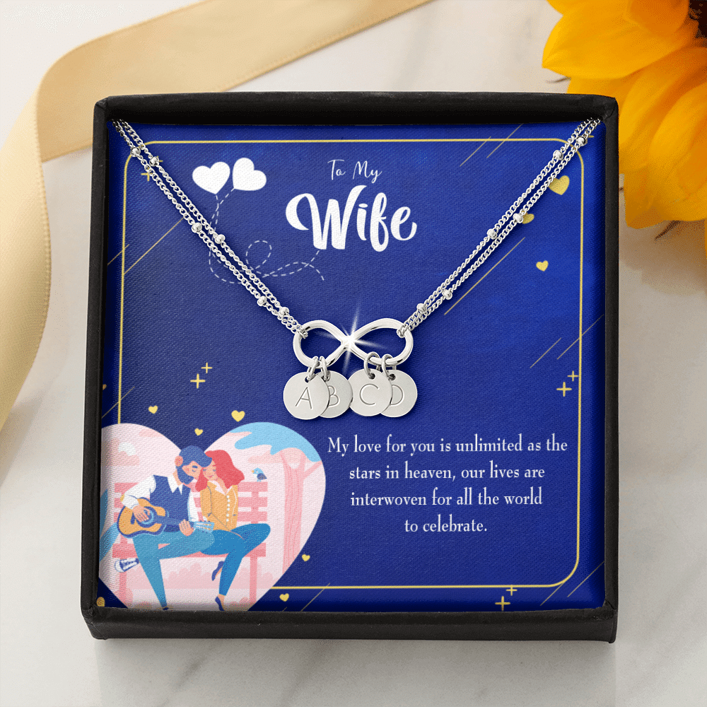 To My Wife Unlimited Love Infinity Bracelet With Initial Charms - Infinity Bracelet