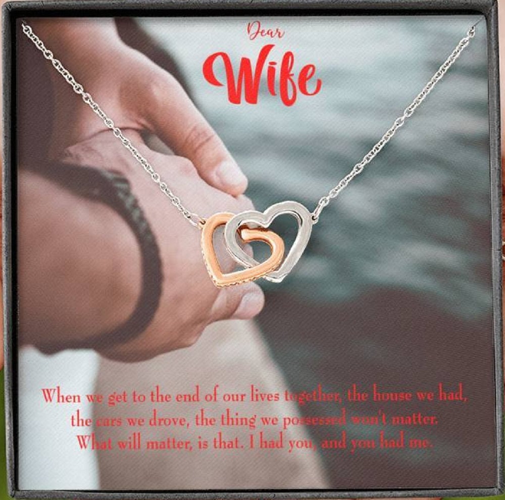 Wife Gift For Wife Birthday Dear Wife From Husband Inseparable Love Pendant 18k Rose Gold Finish 16� - Interlocking Hearts Necklace