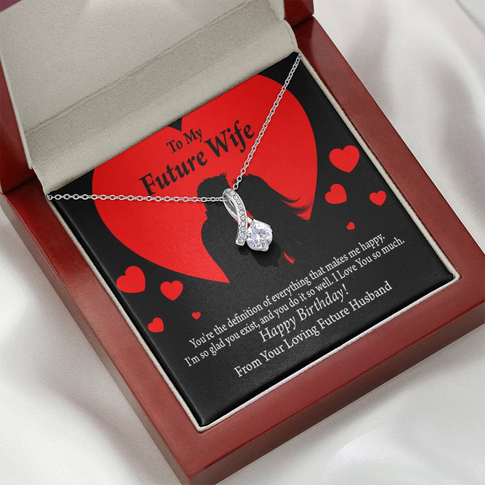 To My Wife To My Future Wife Glad To Exist Eternity Ribbon Stone Pendant 14K White Gold Stainless Steel Jewelry Gift  - Alluring Beauty Necklace Gift For Her