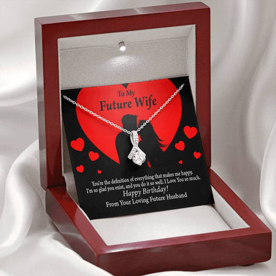 To My Wife To My Future Wife Glad To Exist Eternity Ribbon Stone Pendant 14K White Gold Stainless Steel Jewelry Gift  - Alluring Beauty Necklace Gift For Her