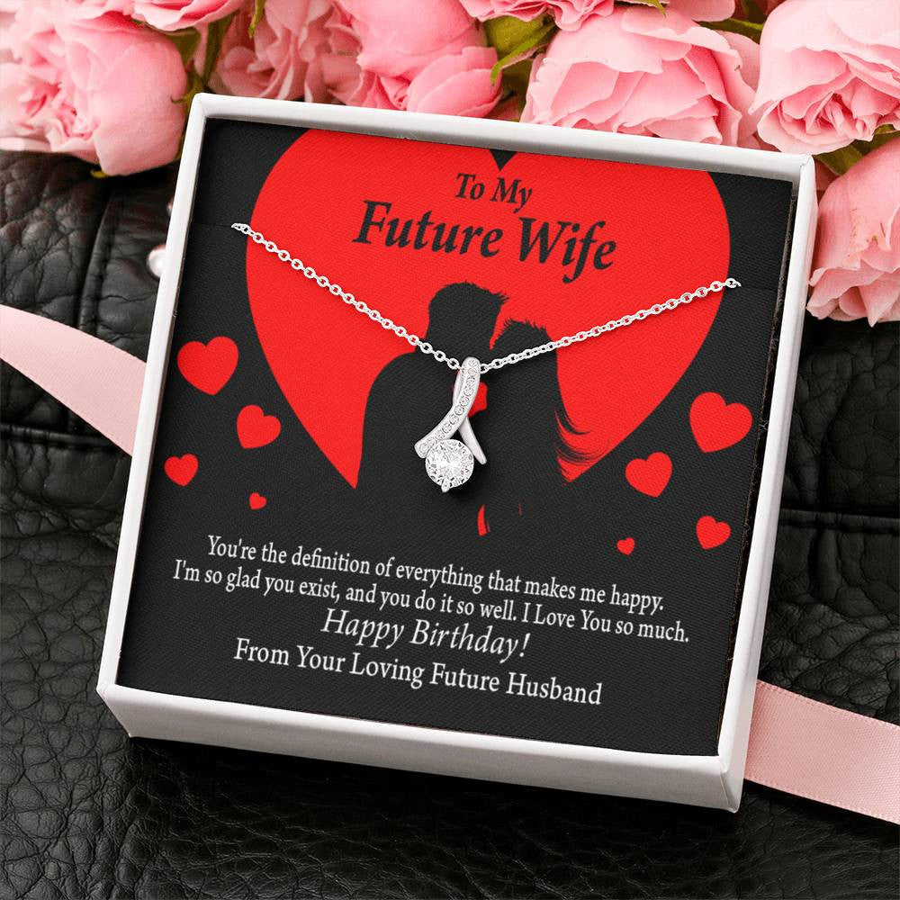 To My Wife To My Future Wife Glad To Exist Eternity Ribbon Stone Pendant 14K White Gold Stainless Steel Jewelry Gift  - Alluring Beauty Necklace Gift For Her