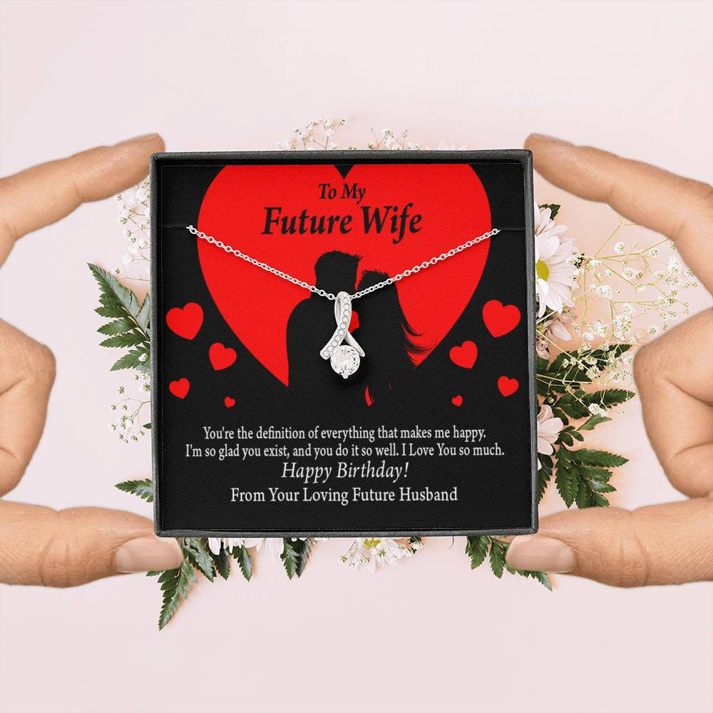 To My Wife To My Future Wife Glad To Exist Eternity Ribbon Stone Pendant 14K White Gold Stainless Steel Jewelry Gift  - Alluring Beauty Necklace Gift For Her