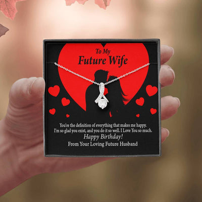 To My Wife To My Future Wife Glad To Exist Eternity Ribbon Stone Pendant 14K White Gold Stainless Steel Jewelry Gift  - Alluring Beauty Necklace Gift For Her