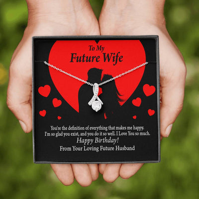 To My Wife To My Future Wife Glad To Exist Eternity Ribbon Stone Pendant 14K White Gold Stainless Steel Jewelry Gift  - Alluring Beauty Necklace Gift For Her