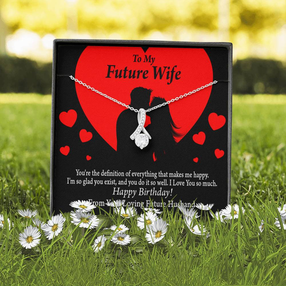 To My Wife To My Future Wife Glad To Exist Eternity Ribbon Stone Pendant 14K White Gold Stainless Steel Jewelry Gift  - Alluring Beauty Necklace Gift For Her