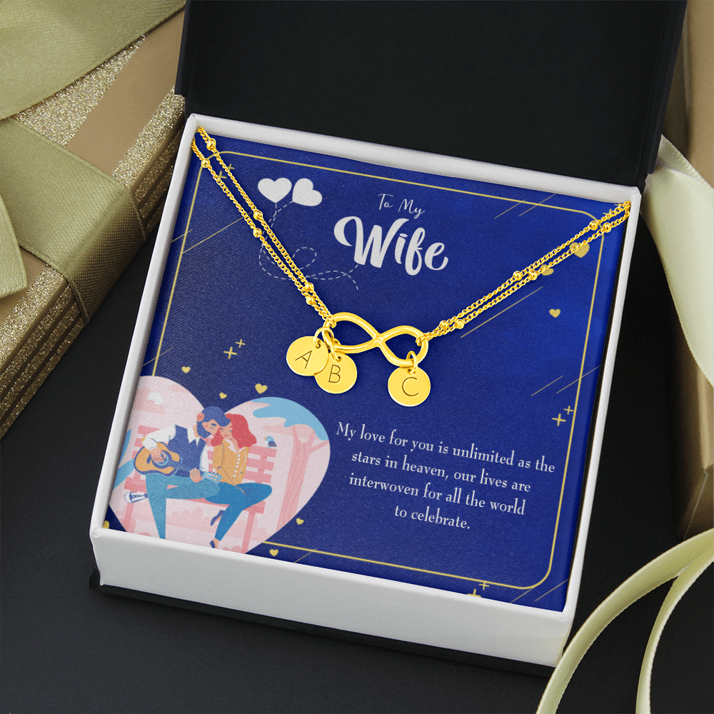 To My Wife Unlimited Love Infinity Bracelet With Initial Charms - Infinity Bracelet