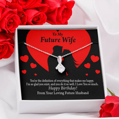 To My Wife To My Future Wife Glad To Exist Eternity Ribbon Stone Pendant 14K White Gold Stainless Steel Jewelry Gift  - Alluring Beauty Necklace Gift For Her