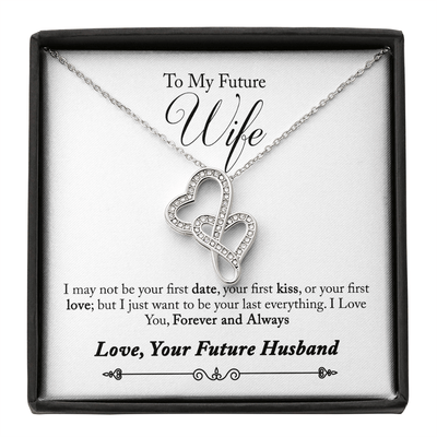 To My Wife Forever And Always Double Hearts Necklace Message Card - Double Hearts Necklace