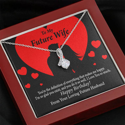 To My Wife To My Future Wife Glad To Exist Eternity Ribbon Stone Pendant 14K White Gold Stainless Steel Jewelry Gift  - Alluring Beauty Necklace Gift For Her