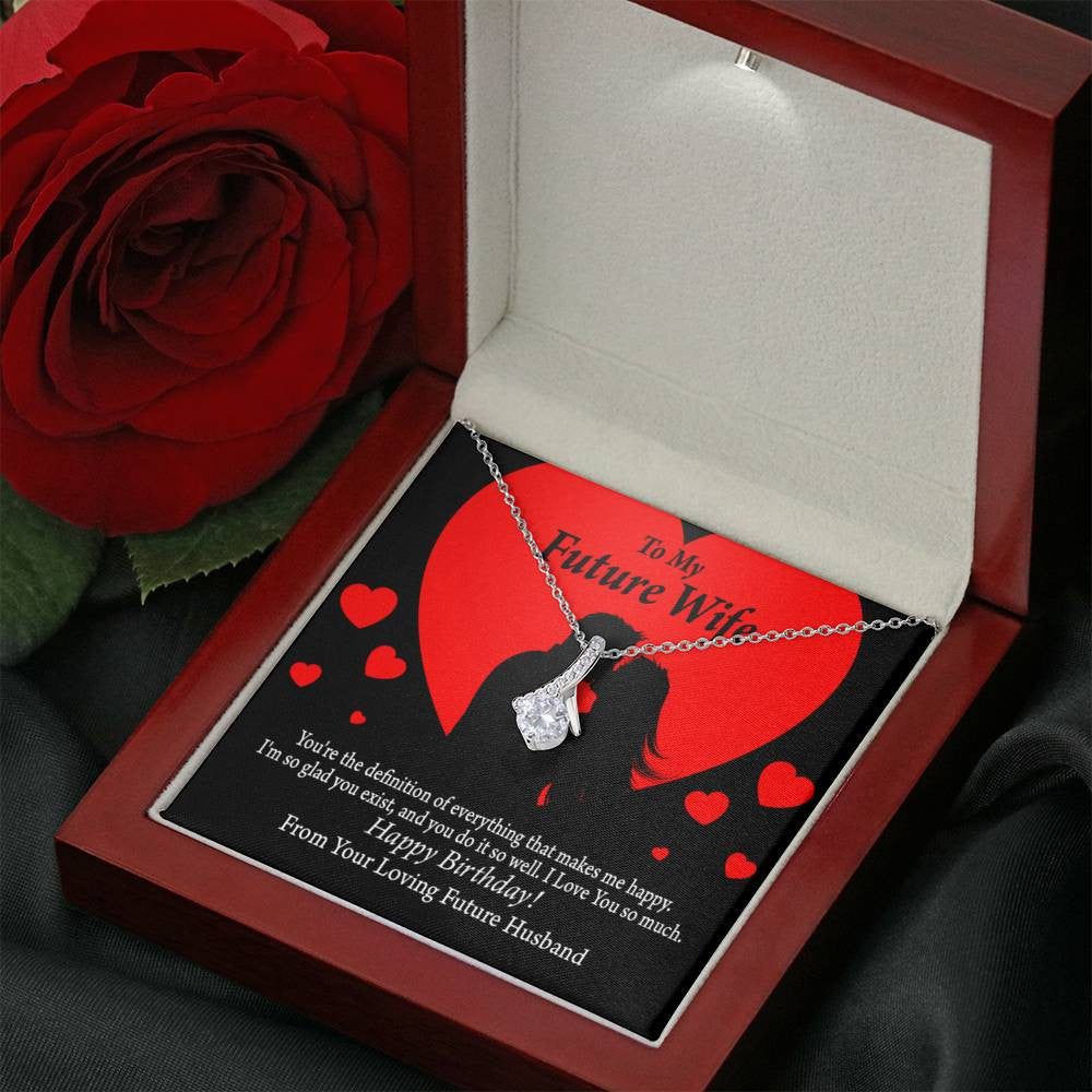 To My Wife To My Future Wife Glad To Exist Eternity Ribbon Stone Pendant 14K White Gold Stainless Steel Jewelry Gift  - Alluring Beauty Necklace Gift For Her