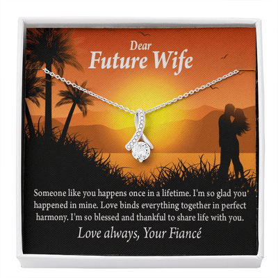 To My Future Wife Thankful Eternity Ribbon Stone Necklace Message Card 14K White Gold Pendant - Alluring Beauty Necklace Gift For Her