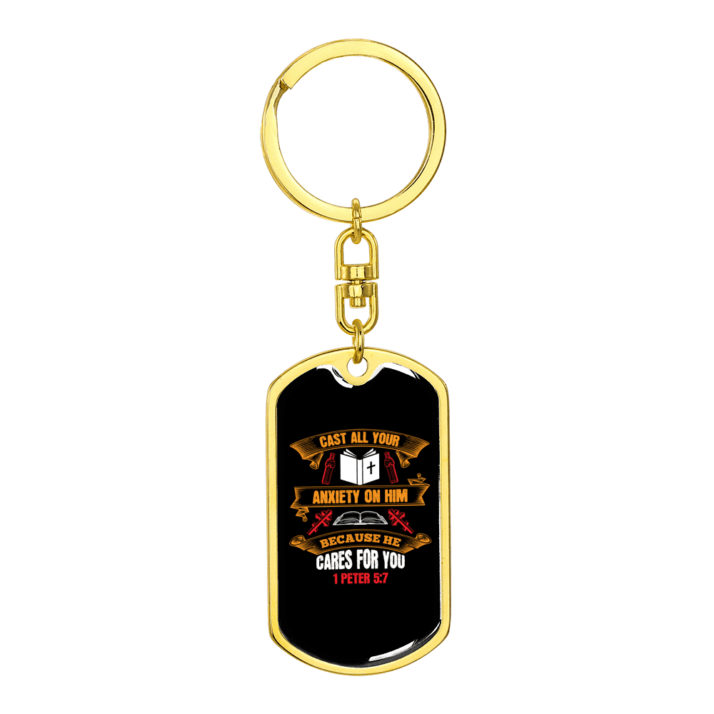 Cast All Your Anxiety 1 Peter 5:7 Keychain Dog Tag Keyring - Dog Tag with Swivel Keychain