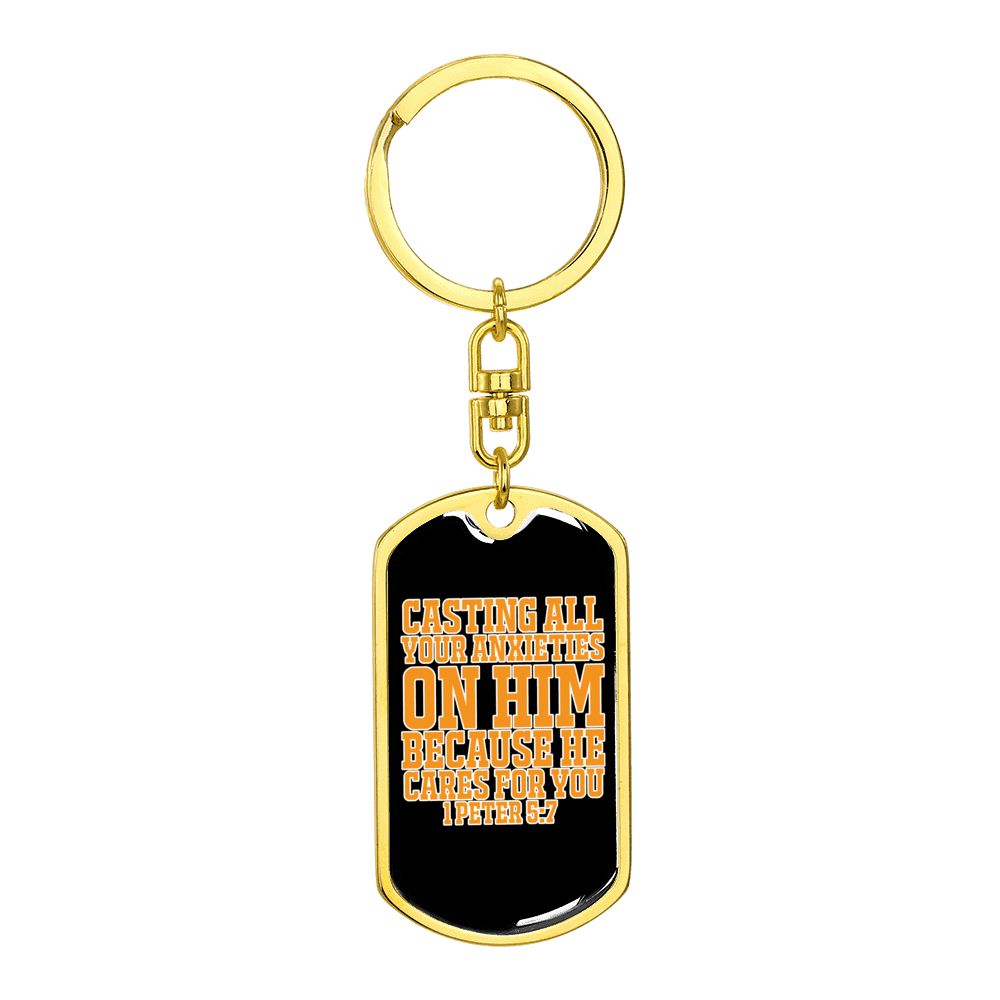 Casting Anxieties 1 Peter 5:7 Keychain Dog Tag Keyring - Dog Tag with Swivel Keychain