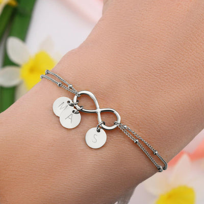 To My Wife Unlimited Love Infinity Bracelet With Initial Charms - Infinity Bracelet