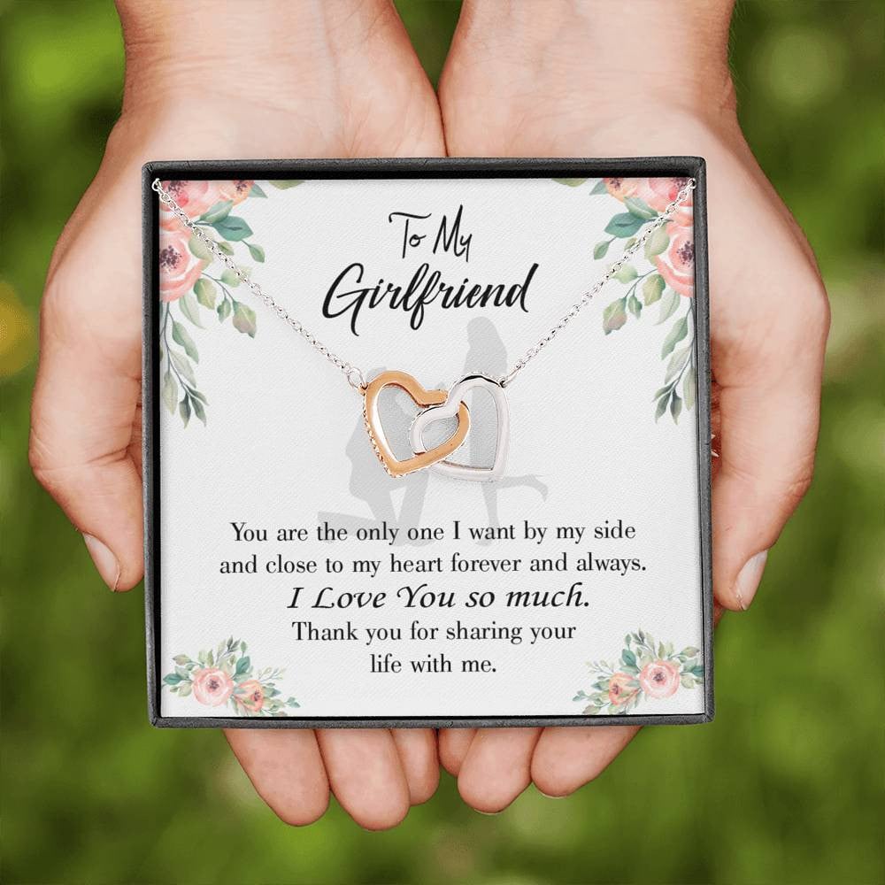Girlfriend Necklace Message Card By My Side Inseparable Love Pendant Surgical Steel Girlfriend Birthday Card Romantic - Interlocking Hearts Necklace