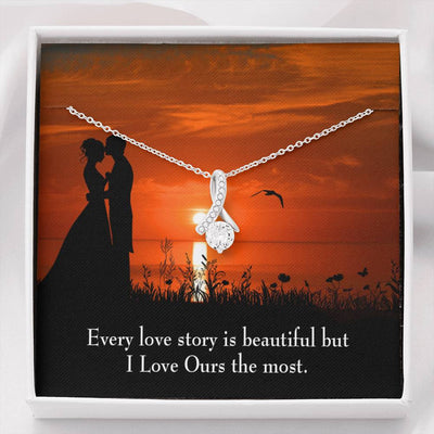 To My Girlfriend Love Our Story Message Card W Mahogany Style Luxury Box Eternity Ribbon Stone Necklace - Alluring Beauty Necklace Gift For Her