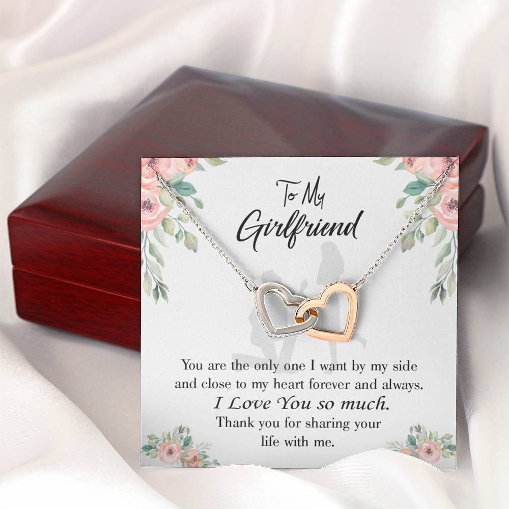 Girlfriend Necklace Message Card By My Side Inseparable Love Pendant Surgical Steel Girlfriend Birthday Card Romantic - Interlocking Hearts Necklace