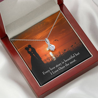 To My Girlfriend Love Our Story Message Card W Mahogany Style Luxury Box Eternity Ribbon Stone Necklace - Alluring Beauty Necklace Gift For Her