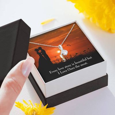 To My Girlfriend Love Our Story Message Card W Mahogany Style Luxury Box Eternity Ribbon Stone Necklace - Alluring Beauty Necklace Gift For Her