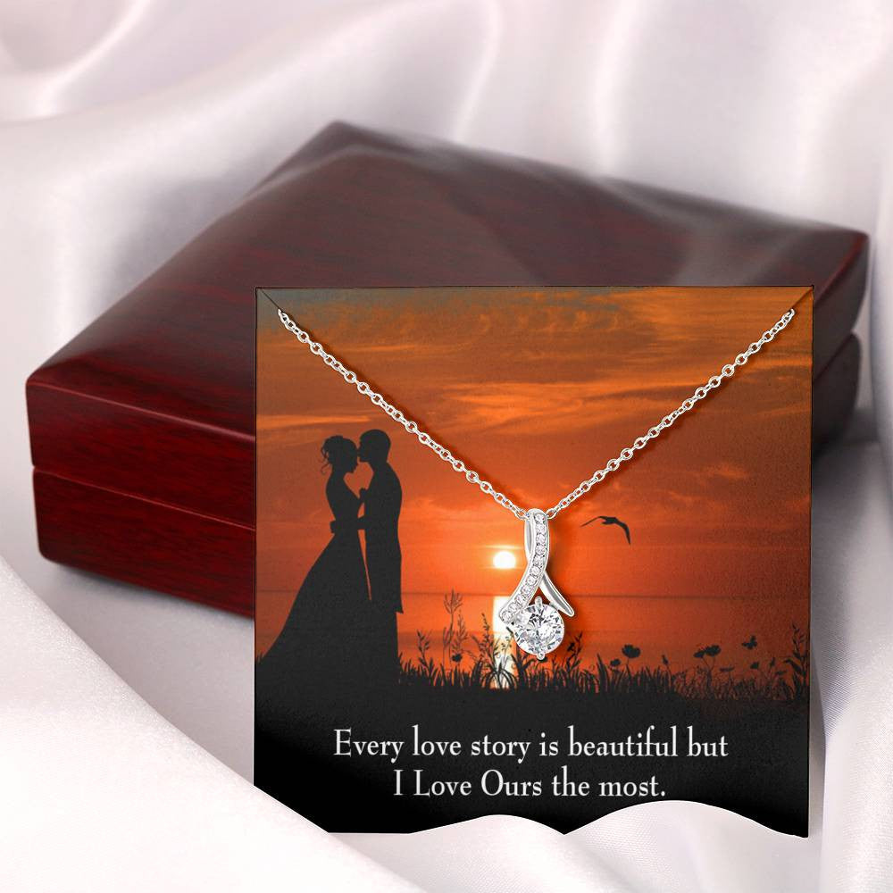 To My Girlfriend Love Our Story Message Card W Mahogany Style Luxury Box Eternity Ribbon Stone Necklace - Alluring Beauty Necklace Gift For Her