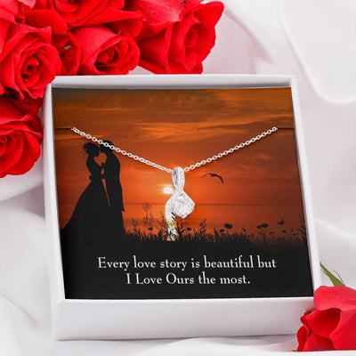 To My Girlfriend Love Our Story Message Card W Mahogany Style Luxury Box Eternity Ribbon Stone Necklace - Alluring Beauty Necklace Gift For Her