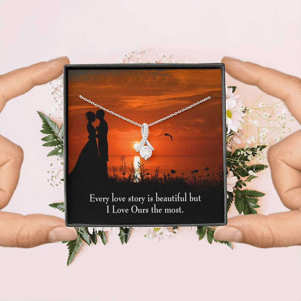 To My Girlfriend Love Our Story Message Card W Mahogany Style Luxury Box Eternity Ribbon Stone Necklace - Alluring Beauty Necklace Gift For Her