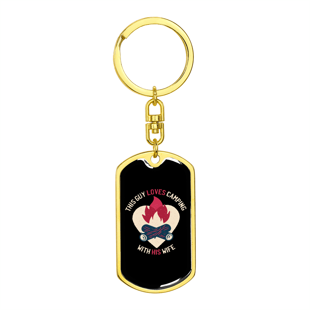 To My Wife  Guy Camping With Wife Keychain Stainless Steel or 18k Gold Dog Tag Keyring - Dog Tag with Swivel Keychain