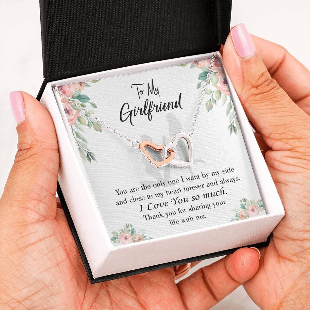 Girlfriend Necklace Message Card By My Side Inseparable Love Pendant Surgical Steel Girlfriend Birthday Card Romantic - Interlocking Hearts Necklace