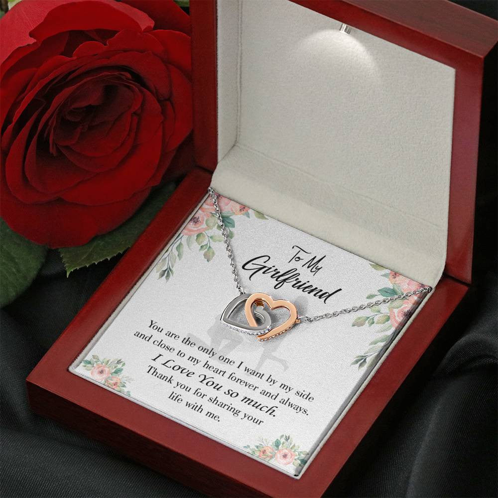 Girlfriend Necklace Message Card By My Side Inseparable Love Pendant Surgical Steel Girlfriend Birthday Card Romantic - Interlocking Hearts Necklace