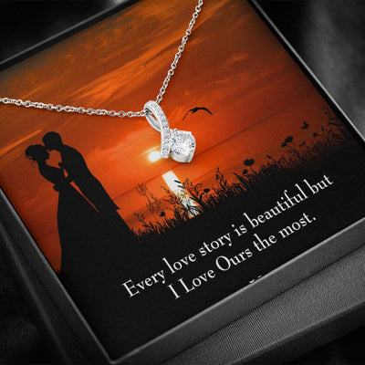 To My Girlfriend Love Our Story Message Card W Mahogany Style Luxury Box Eternity Ribbon Stone Necklace - Alluring Beauty Necklace Gift For Her